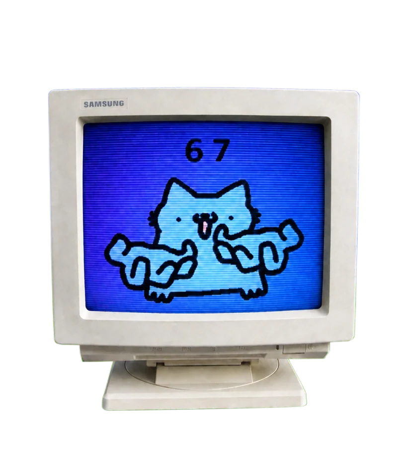 Six Seven Cat on a monitor
